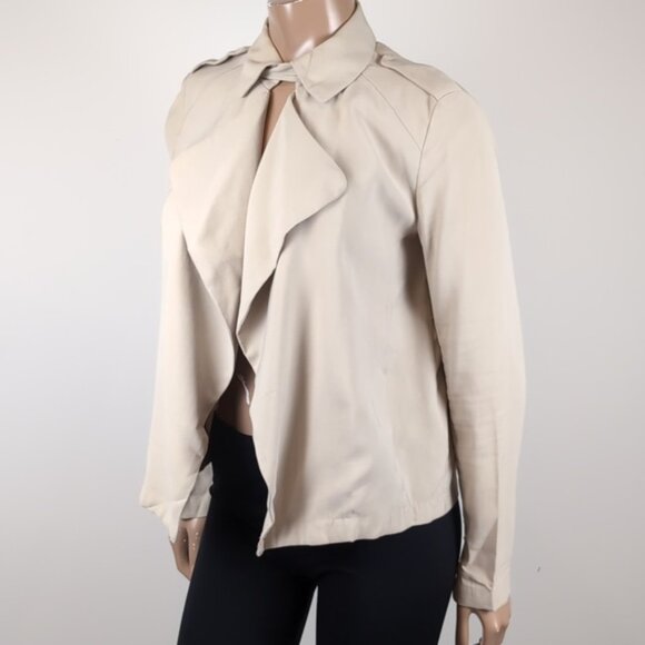 Zara Basic Waterfall Blazer Jacket Moto Draped Khaki Neutral Open Front Flowy - Picture 4 of 14